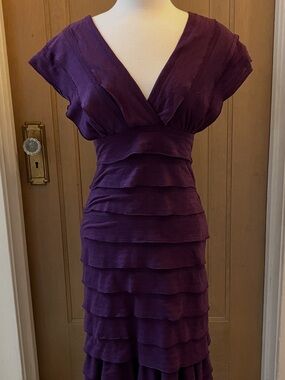 Max Studio Deep Purple Tiered V-Neck Midi Dress